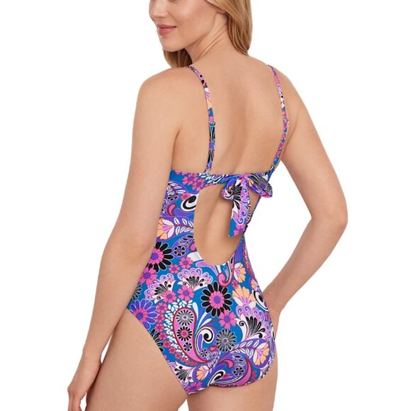 Salt + Cove Swimsuit Retro Hippie Print Scoop Neck One-Piece Sz M - Picture 3 of 12